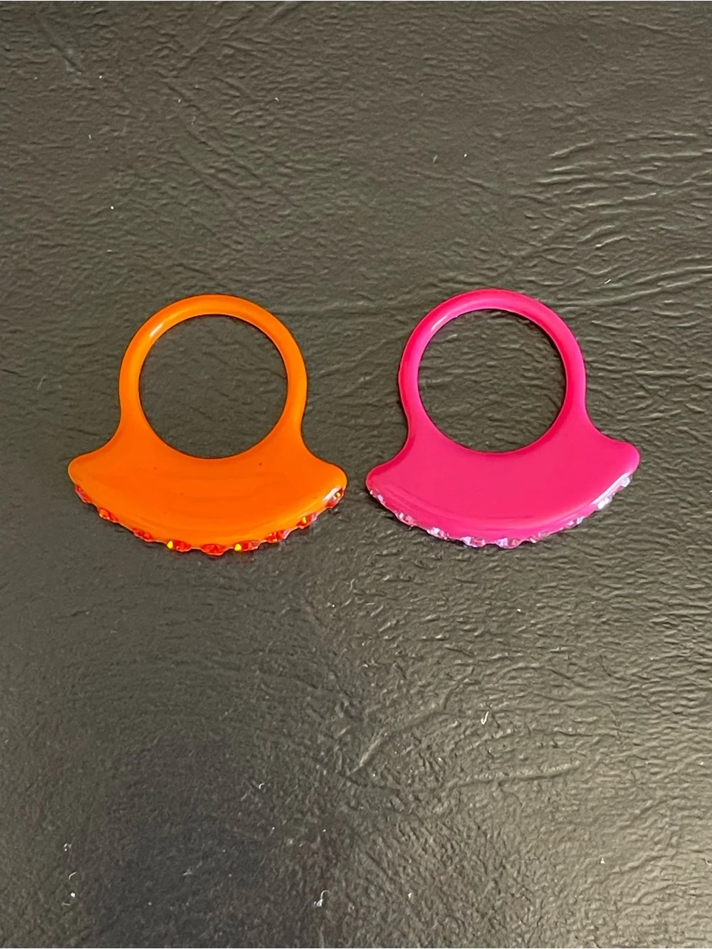 2 vintage Pink and Orange lucite rhinestone Ring